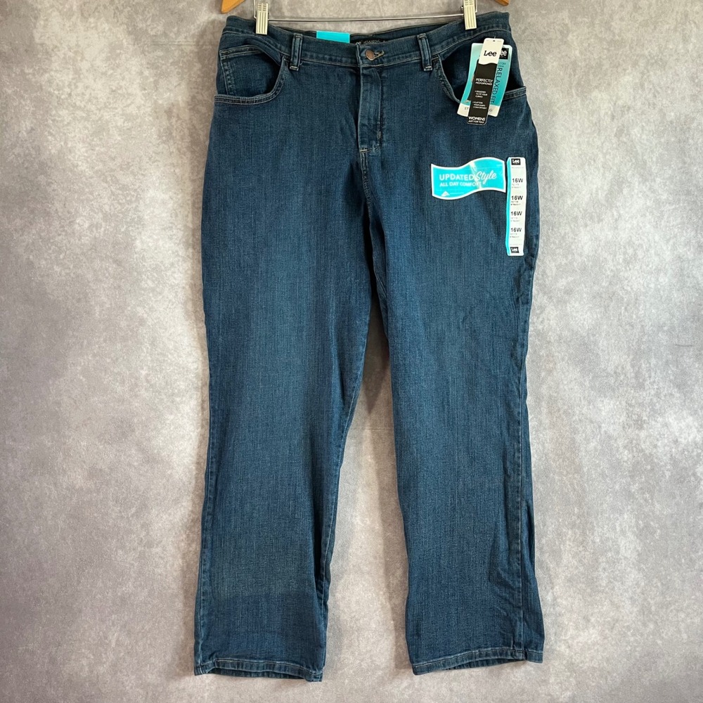 Lee Relaxed Fit Jeans Womens 16W Petite Blue Straight‎ Leg Auth Nile 3080542